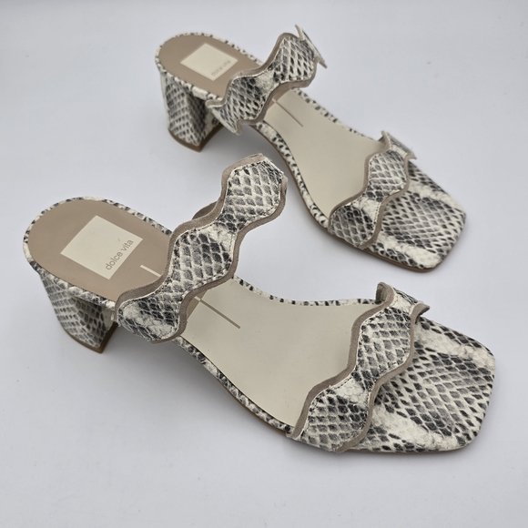 Dolce Vita Shoes - Dolce Vita Ilva Mid Slide Sandals, Grey/ White Embossed Leather — US Women's 8.5